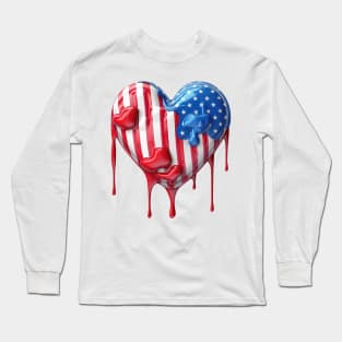 American Flag Dripping Heart #4 Long Sleeve T-Shirt